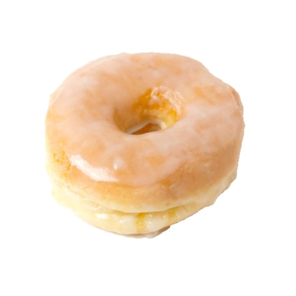 A single Dat Donut glazed donut with a shiny, light-colored icing on a white background.